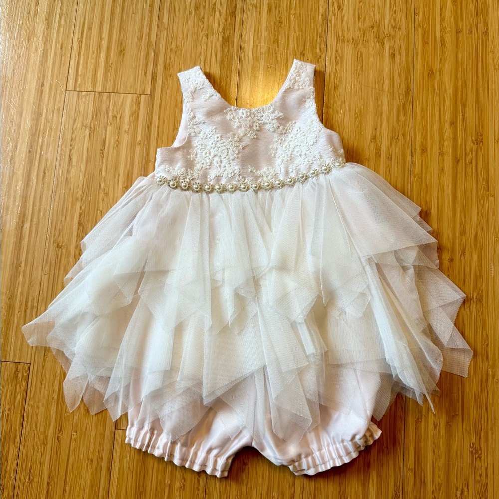 American Princess Light Pink Satin and Ivory Lace with Pearl Bodice Dress